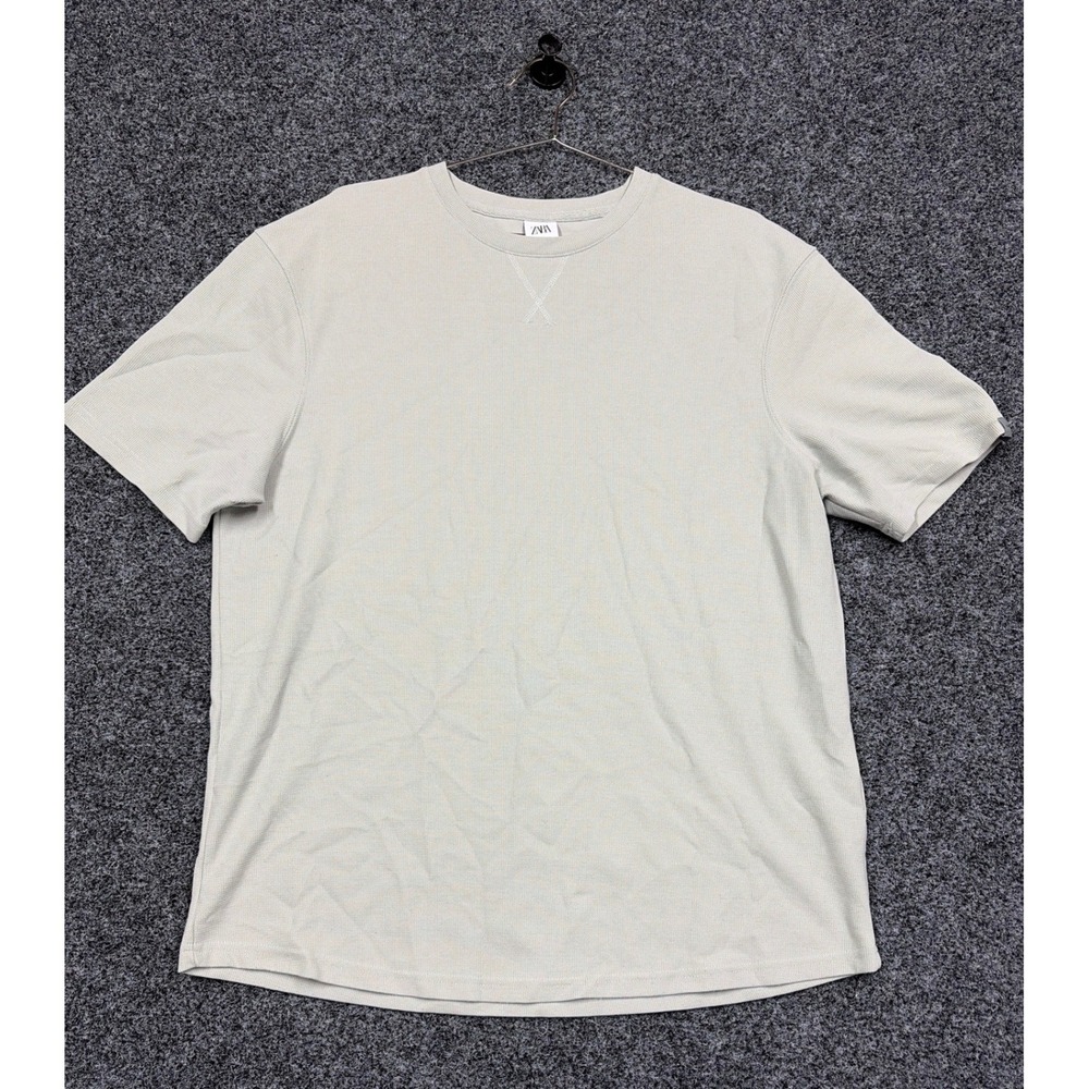 Zara T-Shirt Mens XL Gray Waffle Knit Short Sleeve Textured Casual Basic Tee